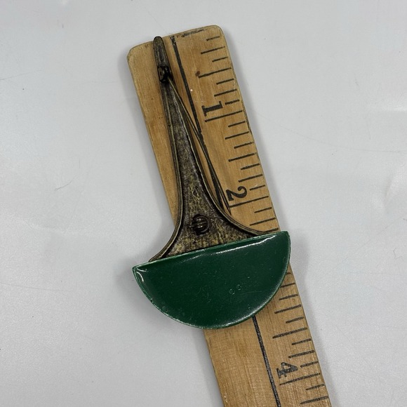 Vintage Art Deco Style Fan Brooch Statement Metal Plastic Bronze Green Pin - Picture 6 of 8